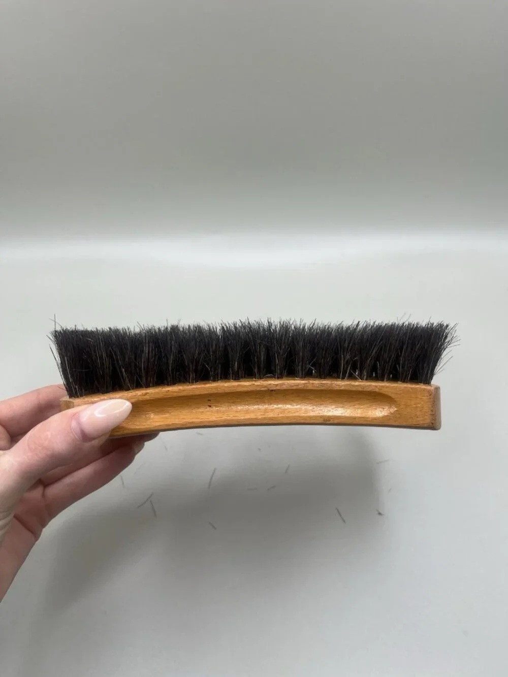 Vintage 50s DyanShine 100% Horsehair Shoe Brush Wood Leather Boot Polish Buffing